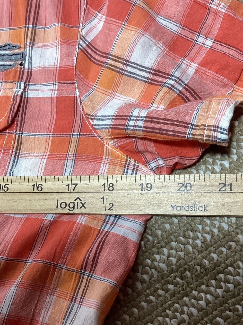 Harley-Davidson Medium Orange Plaid Short-Sleeve Button UpShirt - Picture 9 of 10